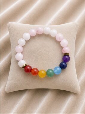ROSE QUARTZ Rainbow Chakra Beaded Bracelet